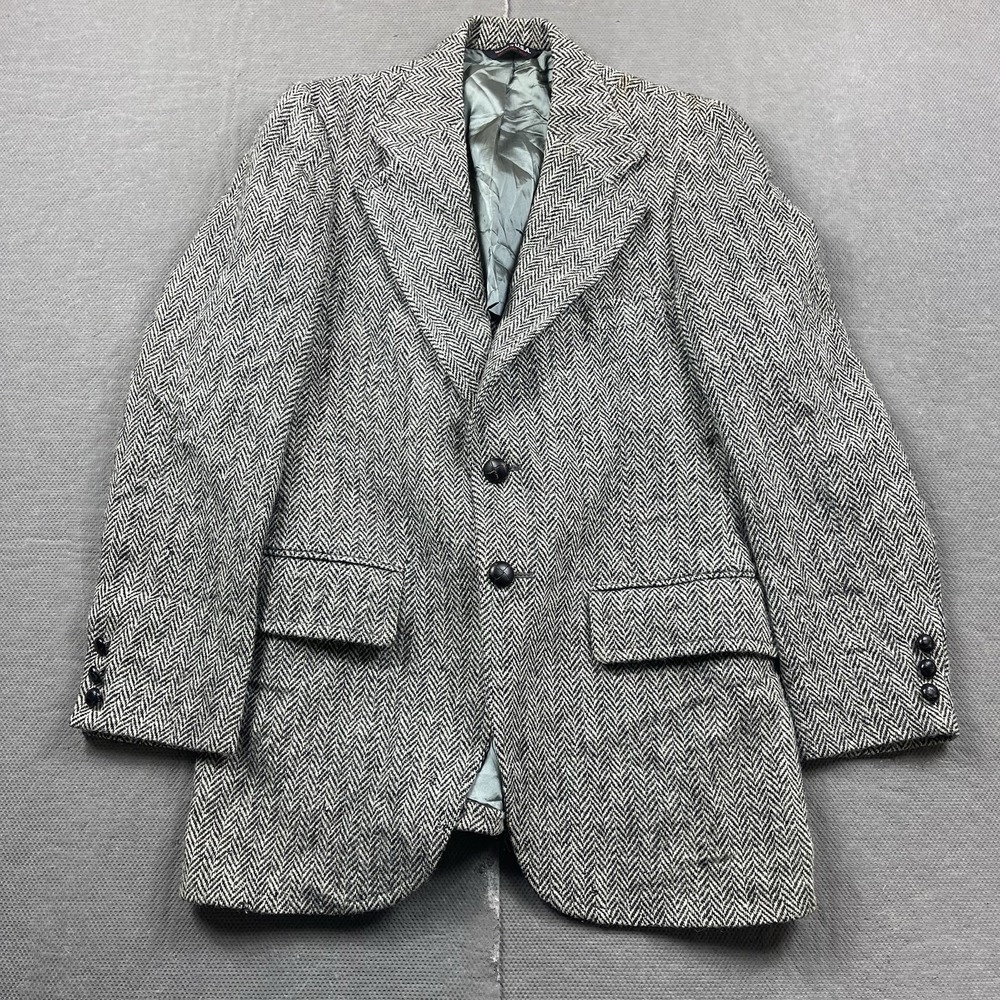 Vinatge Harris Tweed Handwoven 100%‎ Pure Scottish Wool Mens 38R Gray Blazer